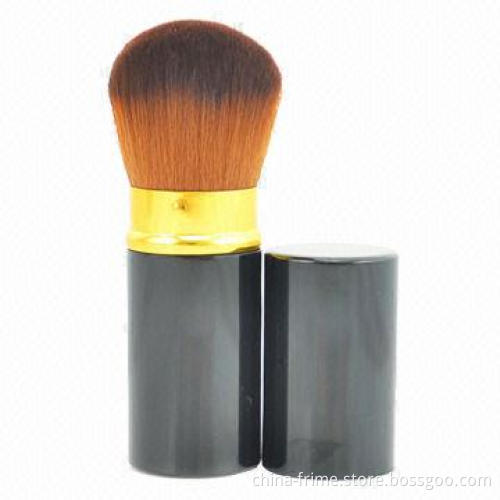 Professional Shiny Black Soft Synthetic Hair Aluminum Ferrule Retractable Makeup Powder Blush Brush